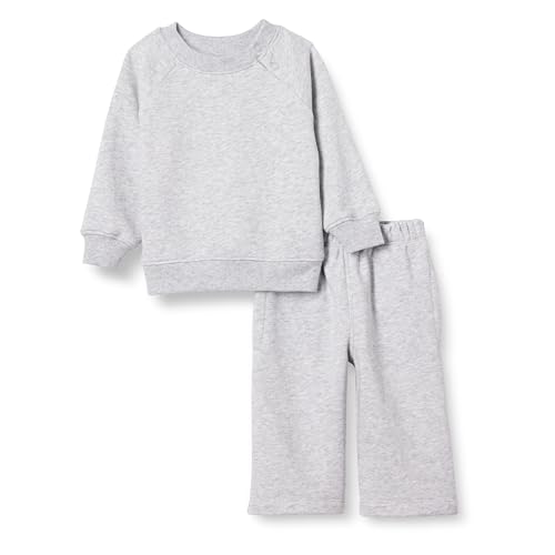Amazon Essentials Conjunto de Sudadera y Pantalón de Chándal de Felpa Francesa Unisex Bebés, Pack de 2, Gris Claro Mezcla, 6-9 Meses