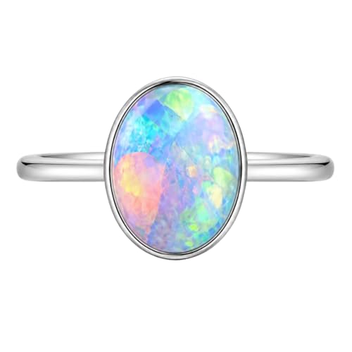 Ello Elli Created Opal Stainless-Steel Ring (Rainbow Opal, 7)