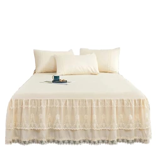 Falda de cama de encaje 180x200 colcha de princesa protector antiácaros 3 piezas 6