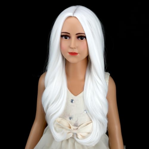 Image of PATTNIUM Child Kids White Wig Long Wavy White Wig for Kids Girls Long Middle Part Synthetic Wigs