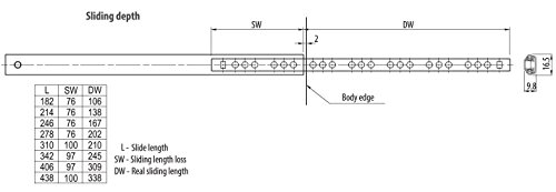 Ball Bearing Drawer Runners Groove Slides, H-17mm L-214mm (1 Pair)