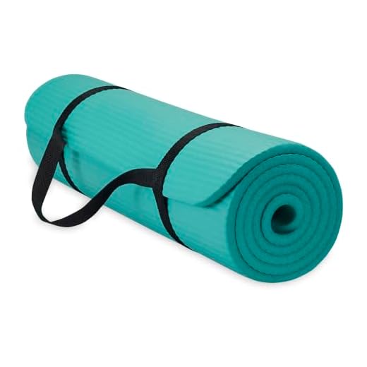 Gaiam Essentials Thick Yoga Mat Fitness & Exercise Mat With Easy-Cinch Carrier Strap, Teal, 72"L X 24"W X 2/5 Inch Thick