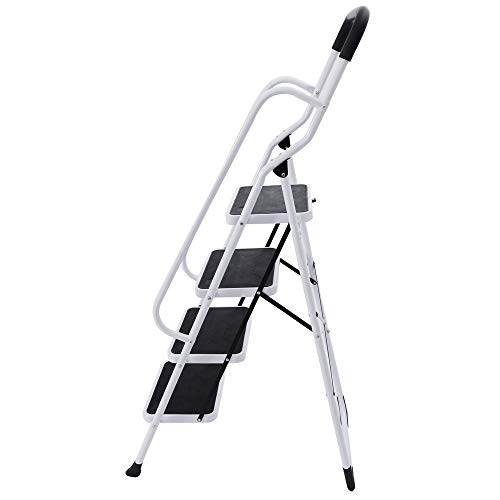 KARMAS PRODUCT 4 Step Ladder with Handles Folding Kitchen Step Stool for Home,Anti-Slip Safty Steel Ladders 330LB