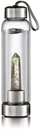 Smokey Quartz Crystal Water Bottle Infuser: Glass and Stainless Steel Modern Tumbler with Quartz Crystals Inside - Gem Stone Infused Water Bottles for Energy and Healing - Natural Smokey Quartz Point
