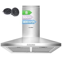 COMFEE’ Cappa Aspirante 60 cm PYRA17SS-60 Acciaio Inossidabile Cappa Cucina con LED, Sistema di Ricircolo e Canalizzazione e Filtri a Carbone
