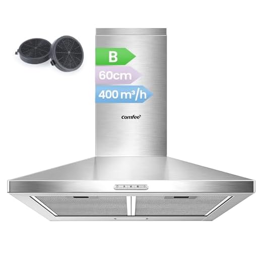 COMFEE' Cappa Aspirante 60 cm PYRA17SS-60 Acciaio Inossidabile Cappa Cucina con LED, Sistema di Ricircolo e Canalizzazione e Filtri a Carbone