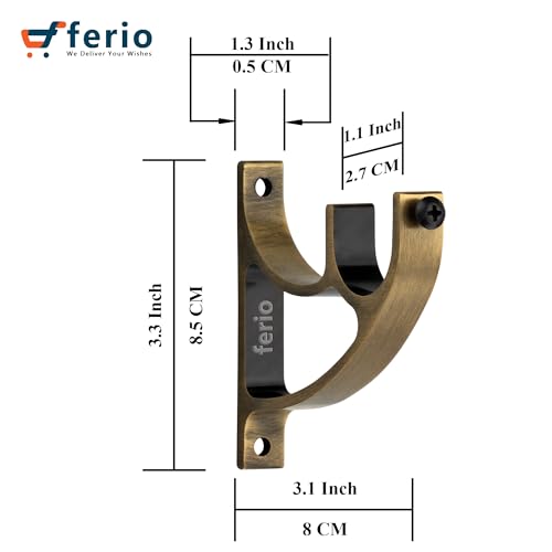 Ferio Heavy Duty Curtain Window Curtain Rod Supports for 1 inch Rod Size for Curtain Rod Holder Suitable for Door and Window Fitting Hardware for Home Decor (Antique Brass, Pack of 6)