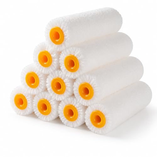 Mister Rui Paint Roller Covers, 10 Pieces, 4 Inch Paint Roller 6mm Nap, Microfiber Paint Rollers for Painting Walls, Cabinets, Trim, Use with All Paints and Stains