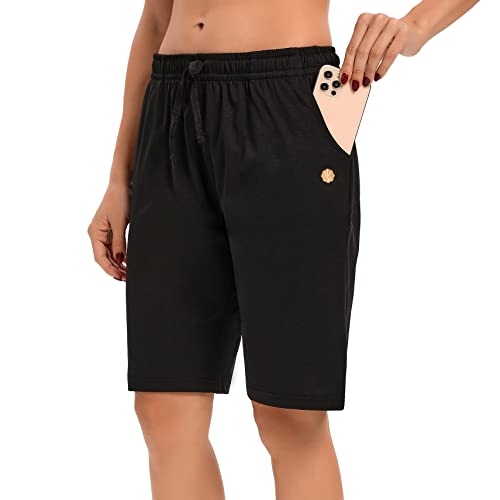 LUCKYCATCUS Women's Bermuda Shorts Jersey Shorts with Pockets Yoga Walking Athletic Long Shorts for Women Knee Length2