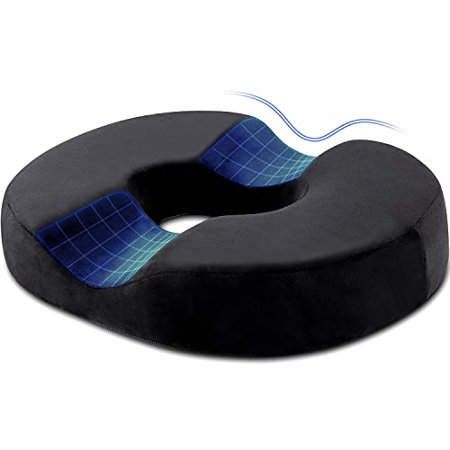 Donut Pillow for Tailbone Pain Hemorrhoid Cushion Donut Seat Cushion Doughnut Pillow for Prostate Postpartum Seat Pillow Donut Sitting Pad for Women Men, Black