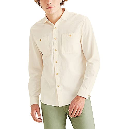 Dockers Men's Regular Fit Long Sleeve Two Pocket Work Shirt, Ecru - Natural, X-Large