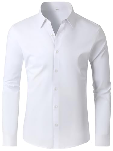 Mens Dress Shirts 4-Way Stretch Long Sleeve Slim Fit Formal Shirt Business Casual Wedding Dating Button Down Shirts
