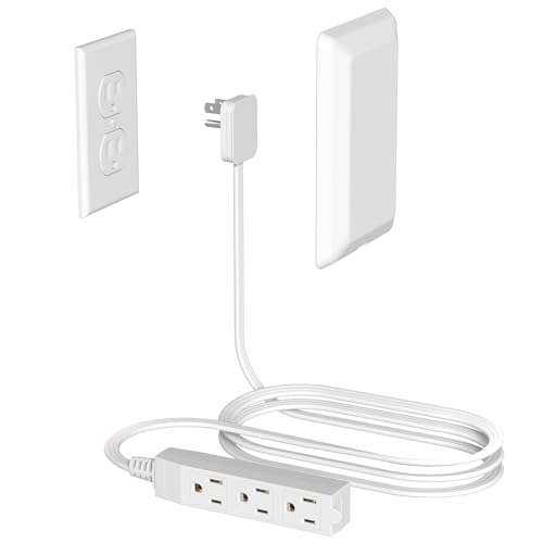 Flat Plug Power Strip Wall Outlet, 3 AC Outlets, Ultra Thin Extension Cord, Multi Socket Extender for Home Office, Dorm Room Essentials for Girls and Boys (White 5ft)