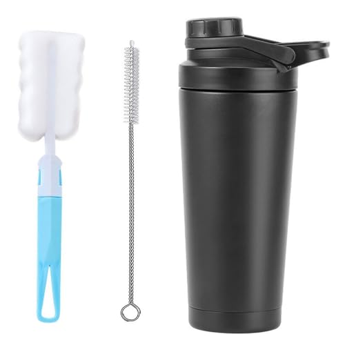 KBIBCK Protein Shaker Bottle, 750ml Stainless Steel Protein Shaker Cup, Gym Shaker Bottle with Mixed Mesh, BPA Free, for Protein Powder and Fitness Shakes