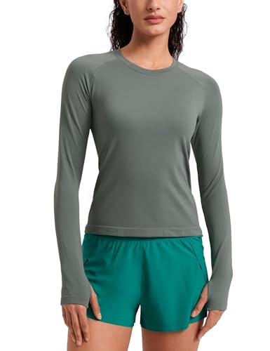 Image of CRZ YOGA Seamless Top Waist Length | Training, Chafe-Free, Slim Fit, Raglan Sleeves, Mesh Vents, Workout, Long Sleeve Shirts for Women