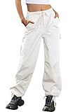 IVIR Cargo Pants Women Parachute Pants Wide Leg Pants for Women Trendy Outfits Streetwear Y2K Baggy Cargo Jeans White Small