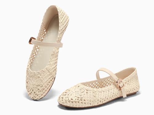 Image of Coutgo Womens Mary Jane Woven Flats Round Toe Ballet Flats Dressy Comfortable Slip On Shoes