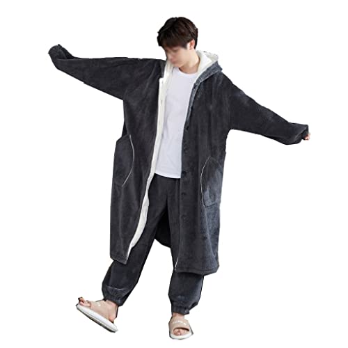 Men's Pajamas Long Winter Thickened Warm Bathrobe Pajamas Coral Fleece Thickened 6xl Hooded Men's Pajama Set