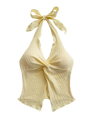 QJQ Women's Halter Tops Twist Front Slit Backless Cute Summer V Neck Tank Top Vacation Outfits 2025