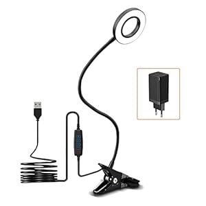 KYOTECH Lampe de Bureau à Pince 7W Lampe-Clip Dimmable 52LEDs 3 Modes de Couleur 10 Niveaux de Luminosité Lampe Clipsable Lampe de Lecture 360 ° Col de Cygne Flexible Lampe de Chevet Noir