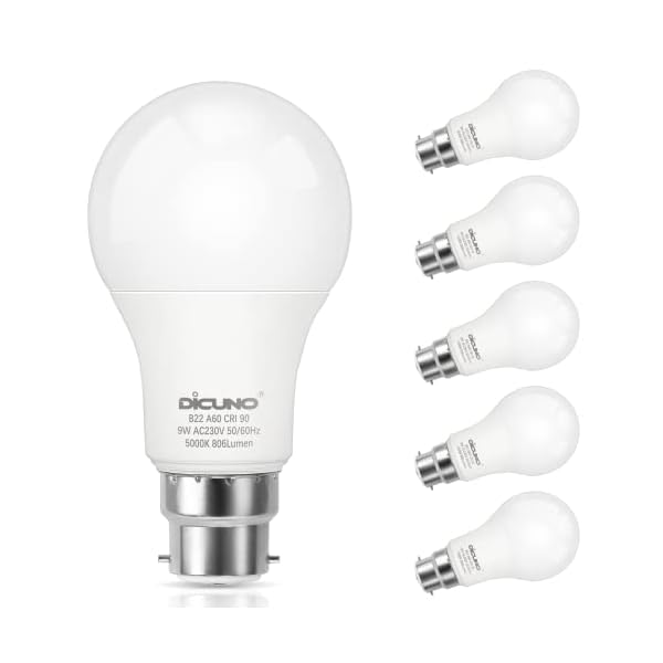 DiCUNO B22 LED Lampe 9W, ersetzt für 60W Glühlampe, 5000K Kaltweiß, 806LM, A60 LED Leuchtmittel in Kolbenform für…