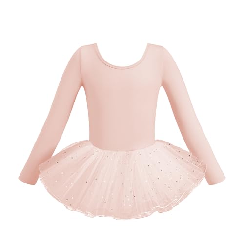 HIPPOSEUS Niña Maillot de Danza Manga Larga Tutú Vestido de Ballet Gimnasia Leotardo Body Clásico para Niñas,Y04cx-Lentejuelas rosa,4-5 Años