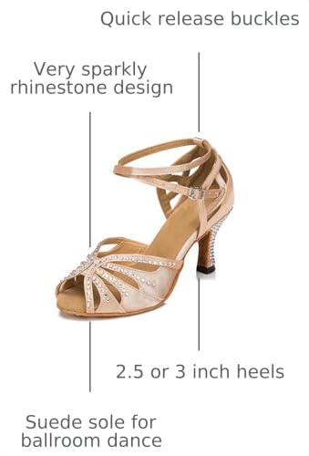 Image of TTdancewear Women Rhinestone Ballroom Dance Shoes Latin Salsa Performance Dance Shoes