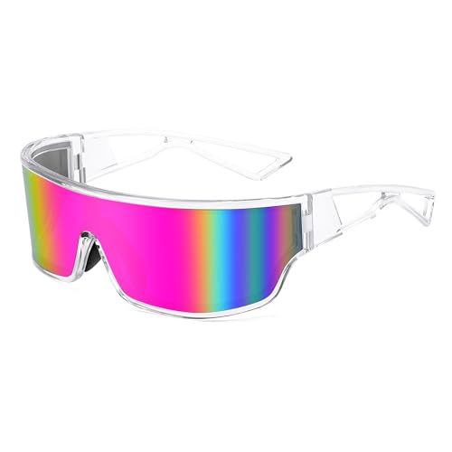 FEISEDY Trendy Futuristic Wrap Sunglasses Flat Top Mirrored One Piece Lens Reflective Sun Glasses for Women Men B0161