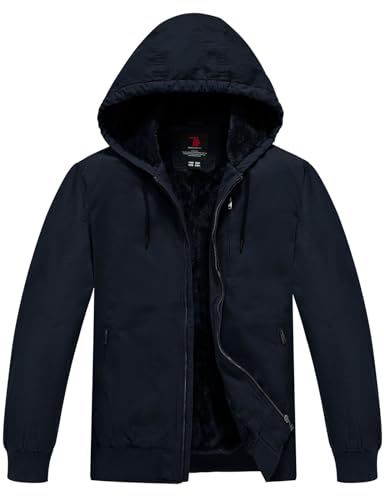 Image of Rdruko Men's Work Jackets Flannel Lined Insulated Cotton Workwear Hooded Winter Coats(Navy, US M)