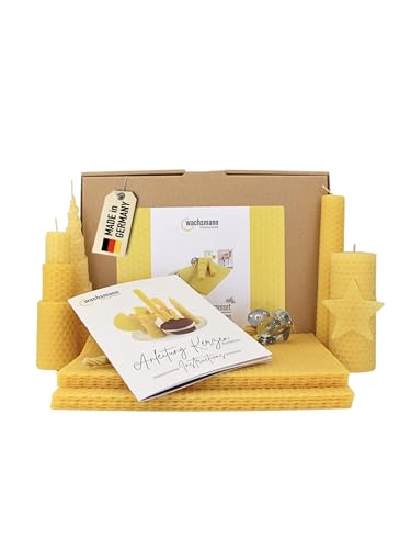 Wachsmann DIY Bienenwachs Kerzen Bastelset Starterset für 10 Kerzen in vielen Farben 100% reines Bienenwachs aus Deutschland inkl. 10 Hanfdochte & bebilderter Anleitung
