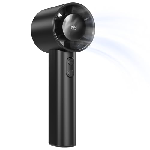 AICPAN Handventilator Akku Aufladbar – Einstellbare Geschwindigkeit(1-199),13 Stunden Lange Arbeitszeit, Digitales Display,Kompakt für Reise, Büro, Zuhause & Outdoor (Schwarz)