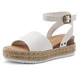 Shoe Land Legossa Womens Platform Sandals Ankle Strap Espadrilles Comfortable Open Toe Flatform Wedge Casual Sandal Black White Tan Platform Sandals for Summer, 1825offwhite, 9