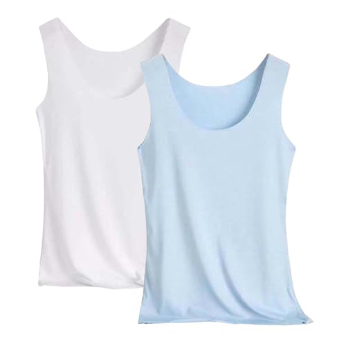 Pack of 2 Women's Tank Top, Stretch Basic Tops, Sleeveless Summer Underwear, Shirts, Tight Top, Lightweight Tops, Scoop Neck Tank Top, Plain Camisole Sports Vests, Girls, Sky Blue3, L Pack of 2 Women's Tank Top, Stretch Basic Tops, Sleeveless Summer Underwear, Shirts, Tight Top, Lightweight Tops, Scoop Neck Tank Top, Plain Camisole Sports Vests, Girls, Sky Blue3, L