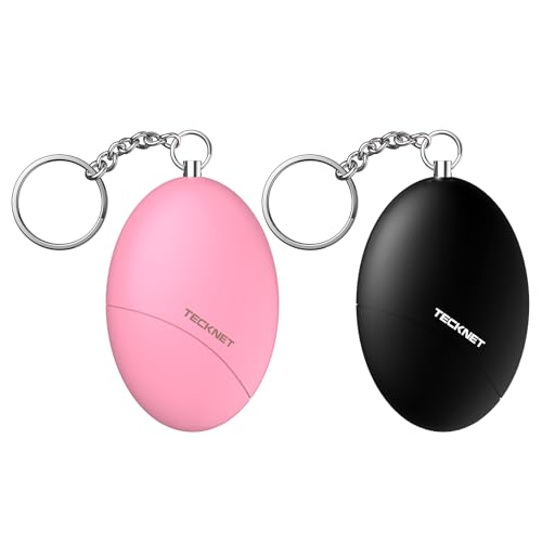 TECKNET Alarme Personnelle [Pack de 2], Porte Clef Alarme Anti agression portabl-Détachable & 140dB Ultra-Loud par Un Simple tirage, adaptée aux Femmes/Enfants/Personnes âgées/déplacement(Noir+Rose)
