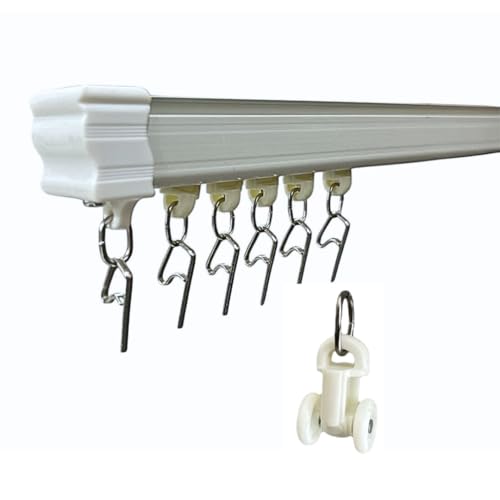 Image of Jangirh Jambo Silent /M Track Curtain Channel for Windows /Door /Office 10 Feet Wall Fit, Complete Set with Runners, Hooks, End Caps, Wall Brackets, Screws & Wall Plugs, White inch (10 FEET (5+5))