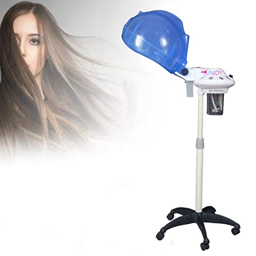 CINIDY Stand Hair Dryer & Steamer, Adjustable Height Salon Hair Steamer Spa Machine, Professional Hot Oil Hair Steam for Spa Home Hairdressing (White & Blue Color)