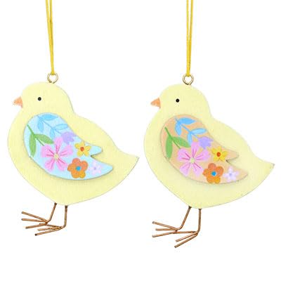 Gisela Graham Chick with Pastel Flowers Easter Decorations - set of two