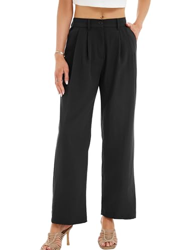 Pantalón Mujer Anchos Elasticos Pantalon Palazzo Mujer Ligero Casual Pantalones Rectos Suelto con Bolsillos Cordón Deportivos para Yoga Jogging Fitness Negro XXL