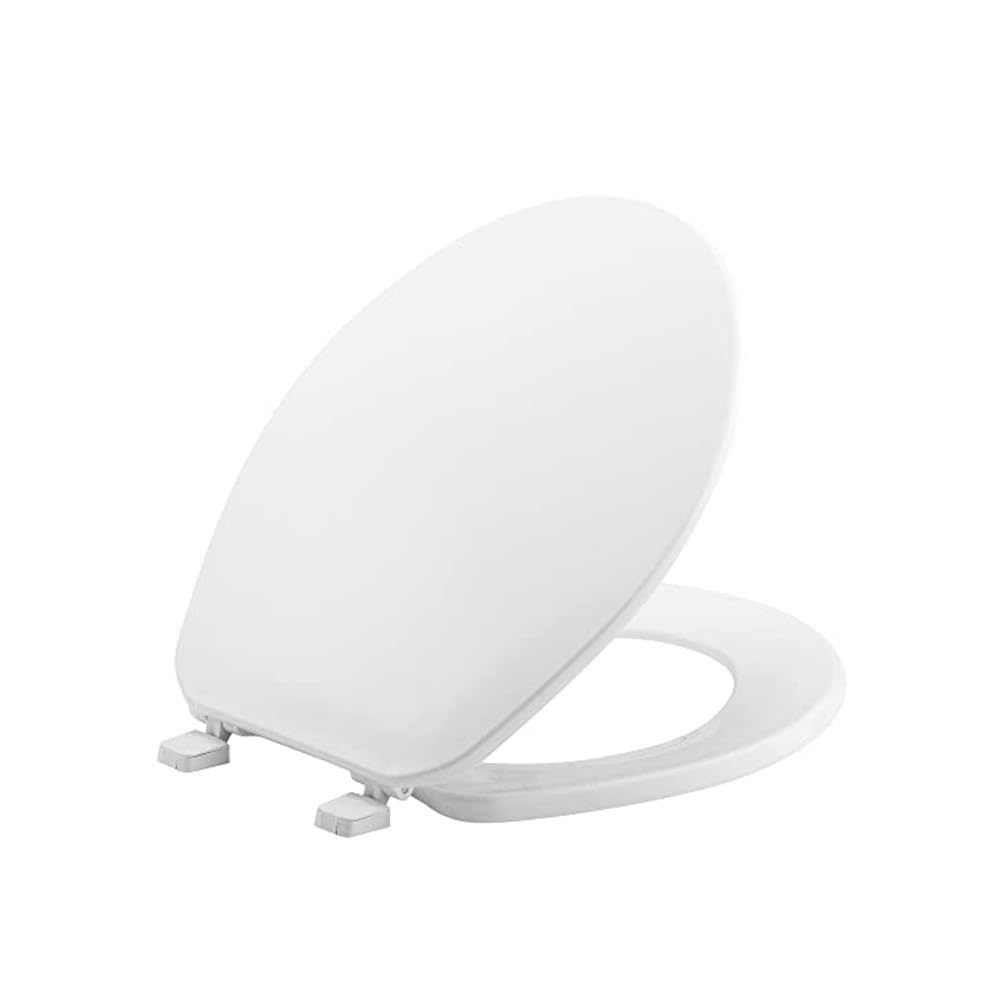 Soft Close Loo Seat Universal Fit | Heavy Duty Plastic Toilet Seat with Quiet Closing & Adjustable Hinges – White Toilet Seat with Fixings - 46 × 34cm (Plain White)