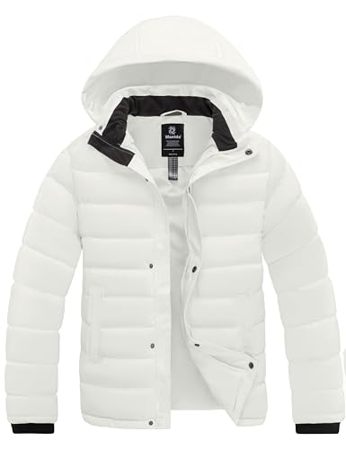 wantdo Men's Casual Winter Coat Puffer Jackets with Detachable Hood (White, Large)