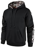 Leidowei Men's Camo Outfitter Fleece Hoodie Pullover Long Sleeve Casual Sweatshirt with Pocket Black XXXL