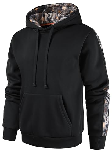 Leidowei Camo Hoodies for Men Casual Pullover Hoodies Long Sleeve Hooded Sweatshirts Black XL