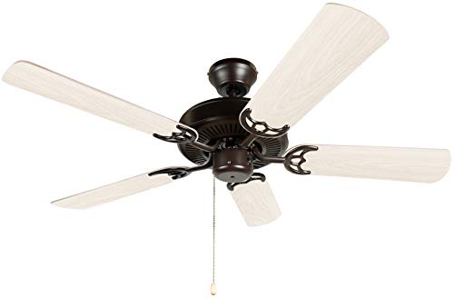 Hyperikon 42 Inch Ceiling Fan No Light, 55W, Remote Control and Pull Chain, Black Body, 5 Blades, Birch
