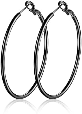 Silver Hoops Earrings for Women, Sterling Silver Huggie Hinged Hoops Silver Thin Large Hypoallergenic Big Hoops Earrings Jewelry for Girls ( Size: 30/40/50/60mm)