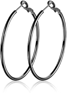 Silver Hoops Earrings for Women, Sterling Silver Huggie Hinged Hoops Silver Thin Large Hypoallergenic Big Hoops Earrings Jewelry for Girls ( Size: 30/40/50/60mm)
