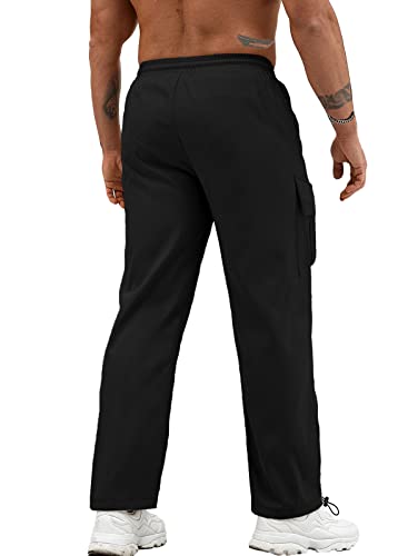 Men's Athletic Cargo Sweatpants Baggy Loose Fit Joggers Pants Drawstring Workout Sport Sweatpants Black #TOP3