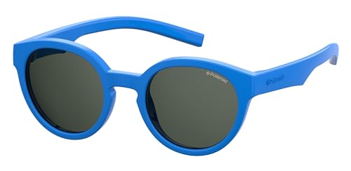 Polaroid Sunglasses Kids' PLD 8019/S/SM Oval Sunglasses, Blue/Polarized Gray, 42mm, 17mm