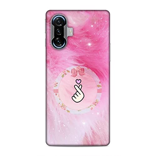 Image of Printed Mobile Back Hard Case Cover for Xiaomi Poco F3 GT | Finger Hearts, Pink Feathers, Soft Furr -2191