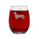 Greenline Goods Dachshund Stemless Wine Glasses (One Glass) - Weiner Dog Lovers Gifts for Him and Her - Hand Etched 2-Sided Silhouette with Breed Name on the Bottom