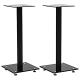 vidaXL Speaker Stands: Robust Aluminum Pillar with Tempered Glass Plate, Modern Design, Vibration Reduction, Floor-Friendly with Skidproof Pads - Set of 2, Black